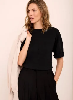 Black Cotton Seam Detail T-shirt