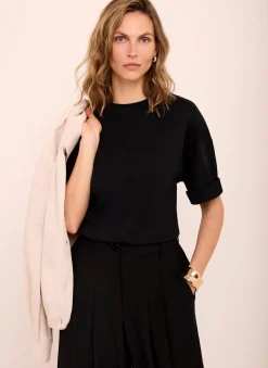 Black Cotton Seam Detail T-shirt