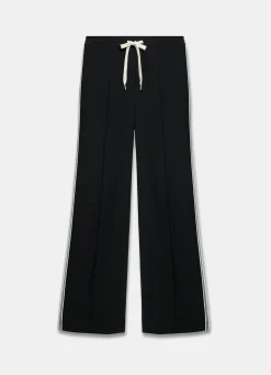 Black Crochet Side Stripe Wide Trousers