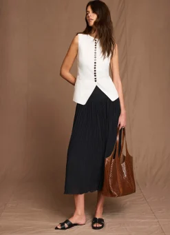 Black Drop Waist Crinkle Midi Skirt