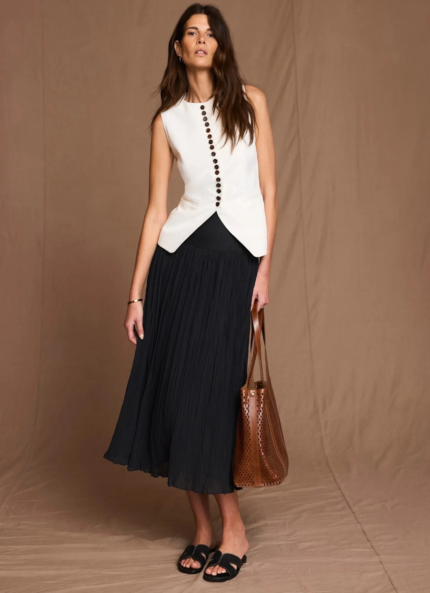 Black Drop Waist Crinkle Midi Skirt