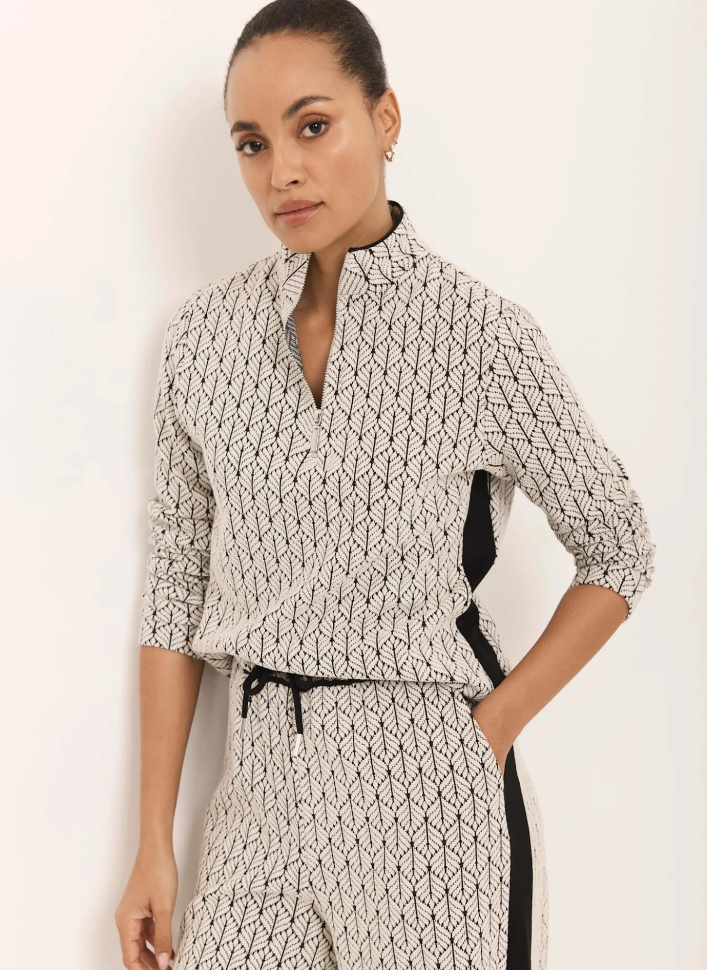 Black Jacquard Zip Top