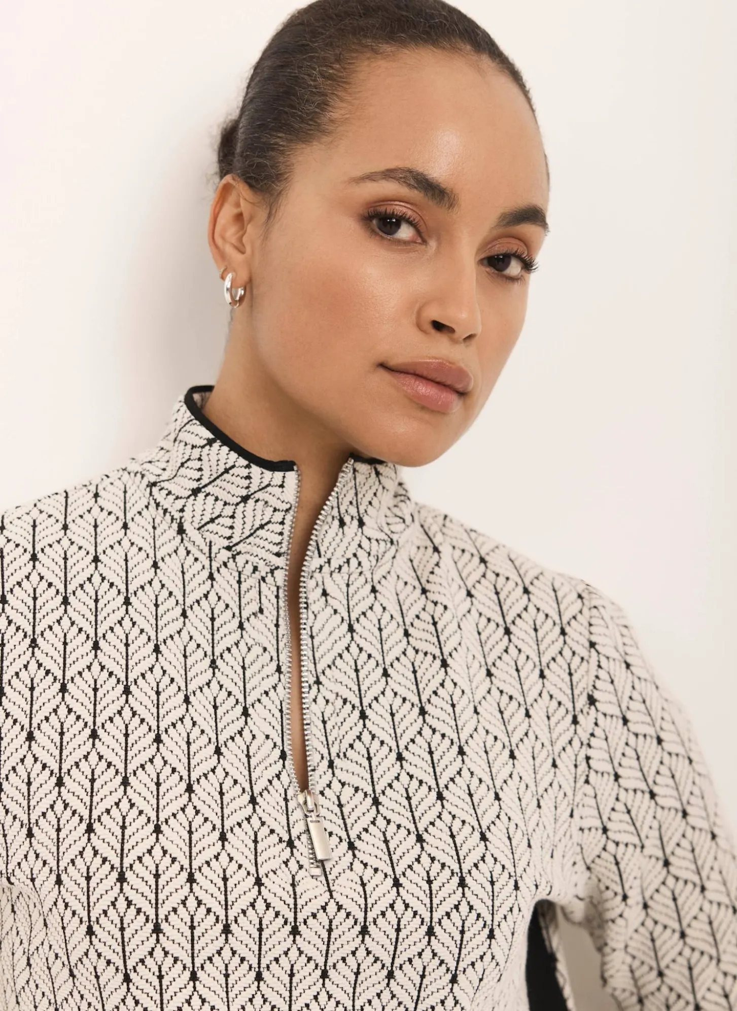 Black Jacquard Zip Top