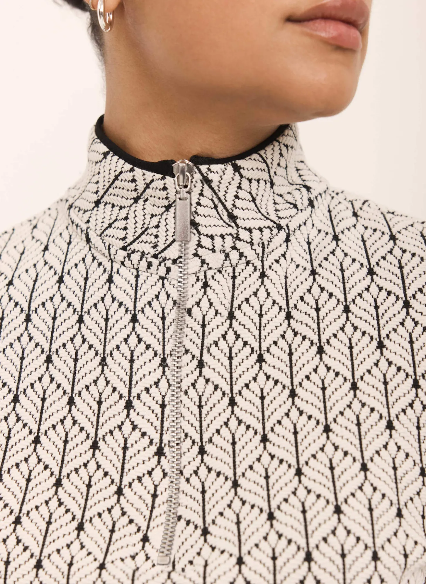 Black Jacquard Zip Top