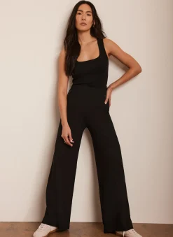 Black Jersey Palazzo Wide Leg Trousers