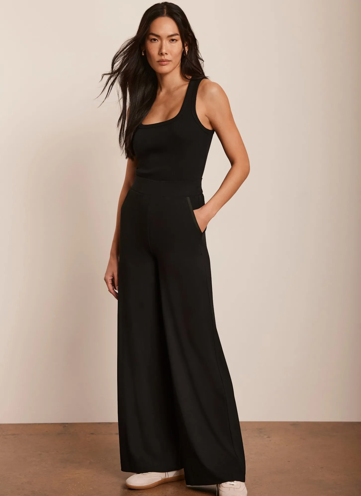 Black Jersey Palazzo Wide Leg Trousers