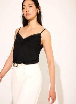 Black Lace Detail Camisole Top
