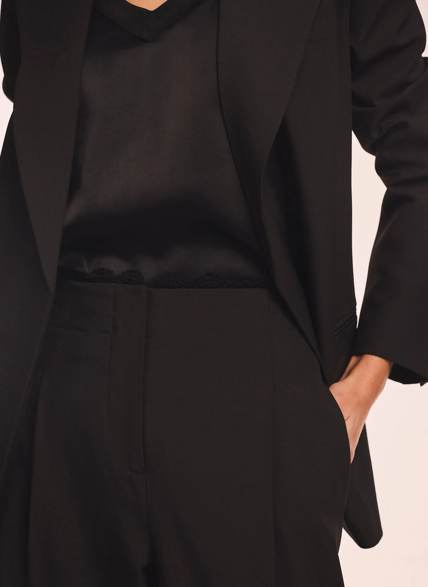 Black Lace Trim Wide Trousers