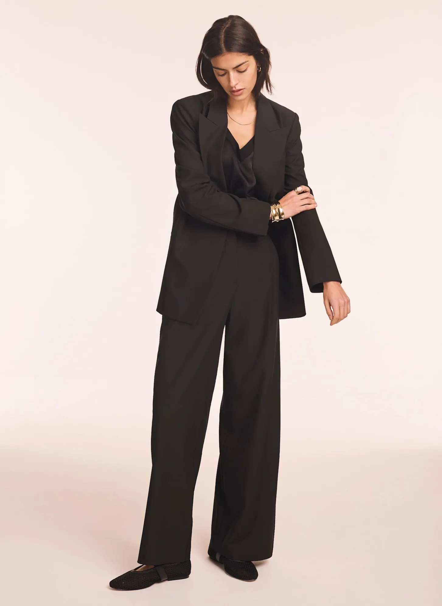 Black Lace Trim Wide Trousers