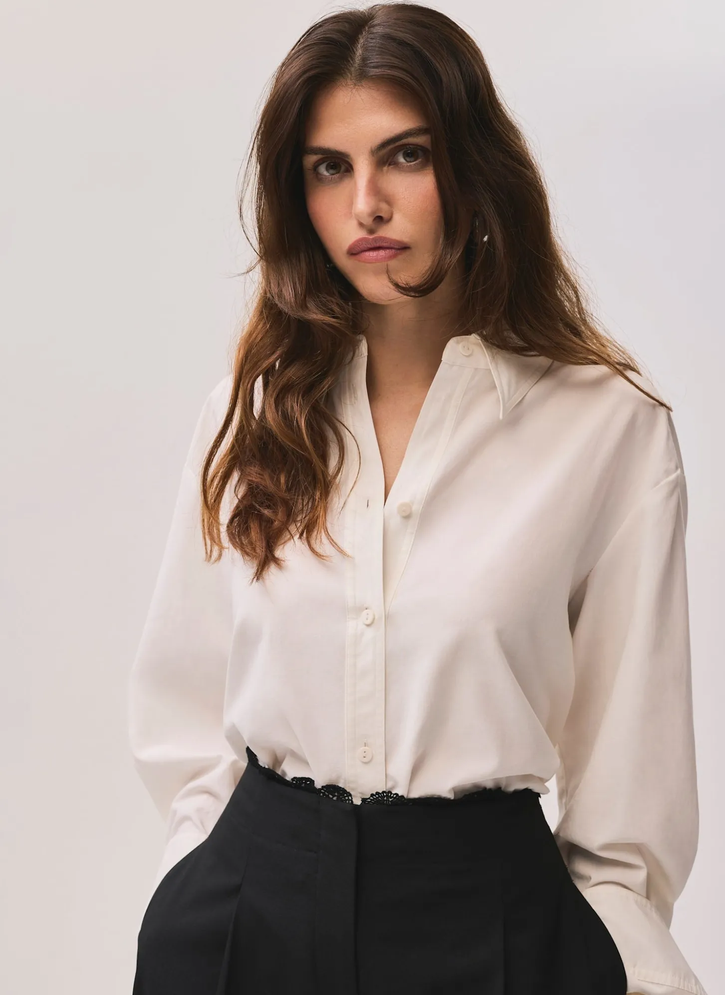Black Lace Trim Wide Trousers