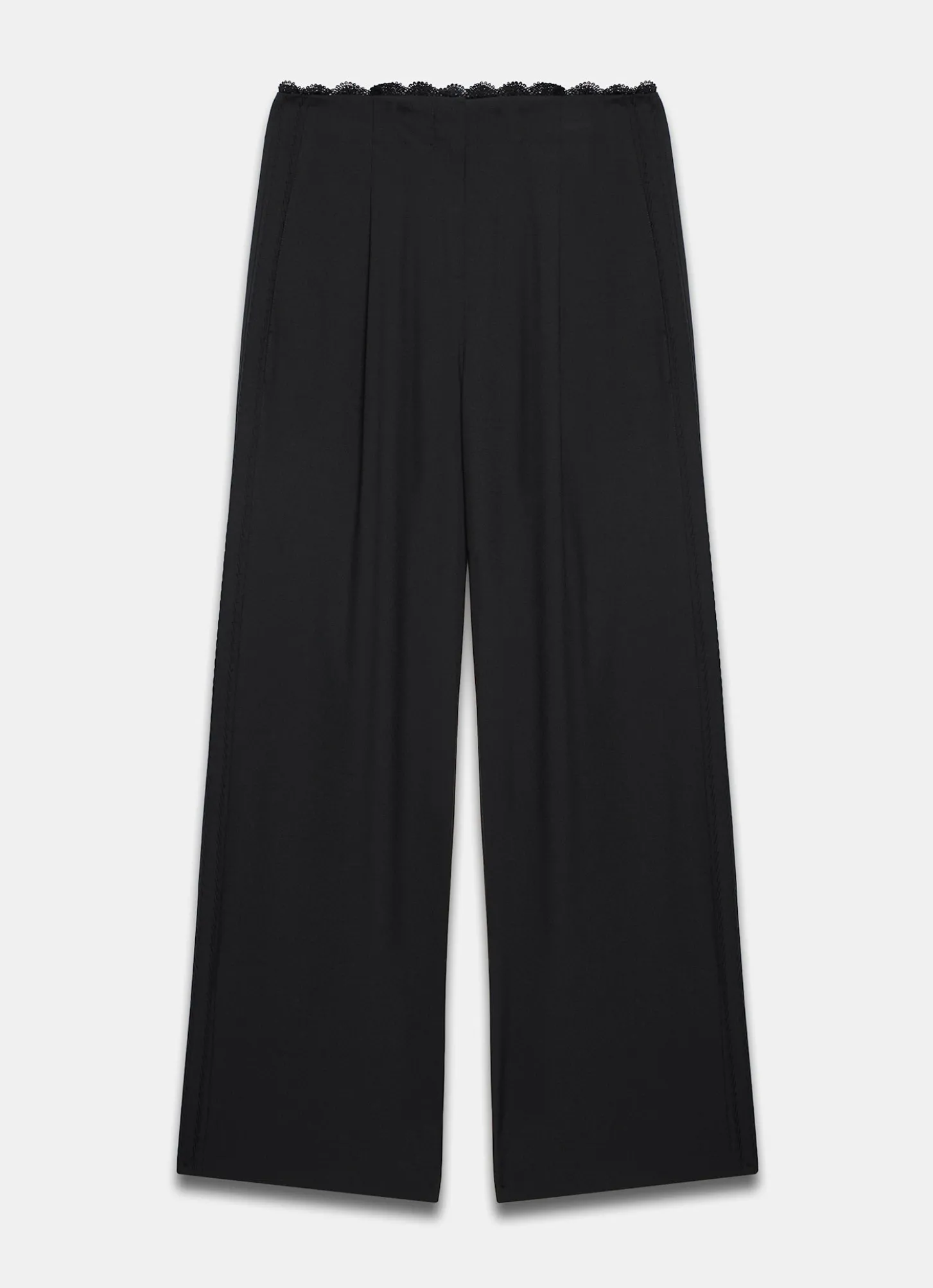 Black Lace Trim Wide Trousers