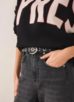 Black Leather Eyelet Belt
