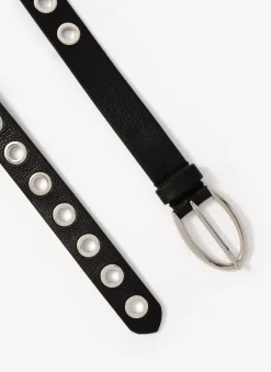 Black Leather Eyelet Belt