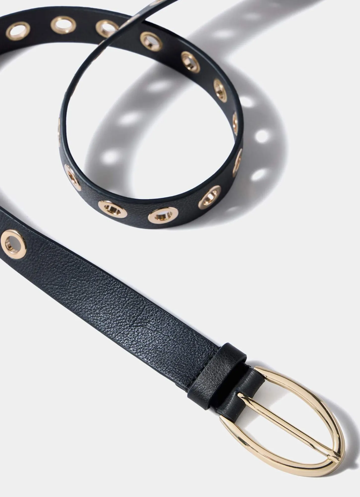 Black Leather Gold Eyelet Belt
