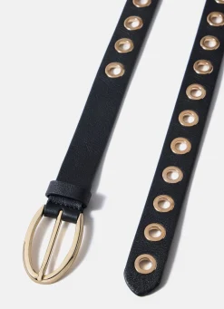 Black Leather Gold Eyelet Belt