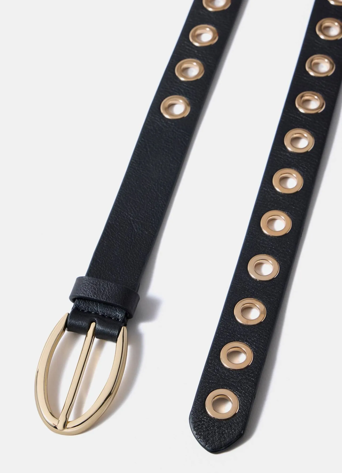 Black Leather Gold Eyelet Belt