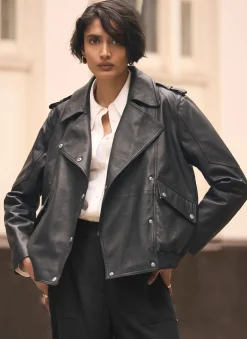 Black Leather Relaxed Biker Jacket