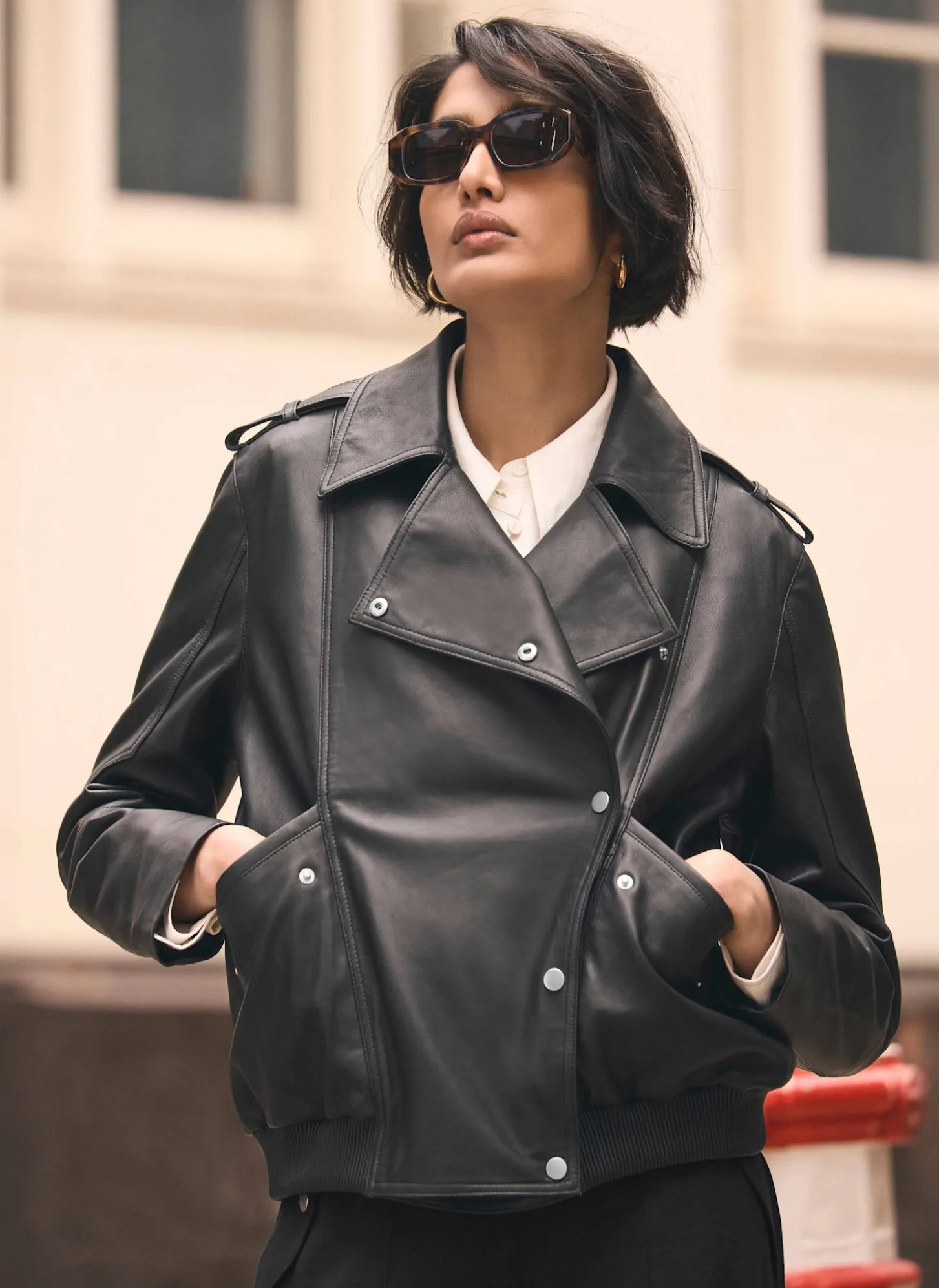 Black Leather Relaxed Biker Jacket