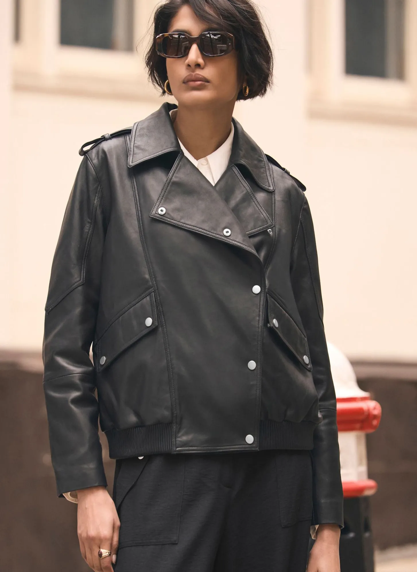Black Leather Relaxed Biker Jacket