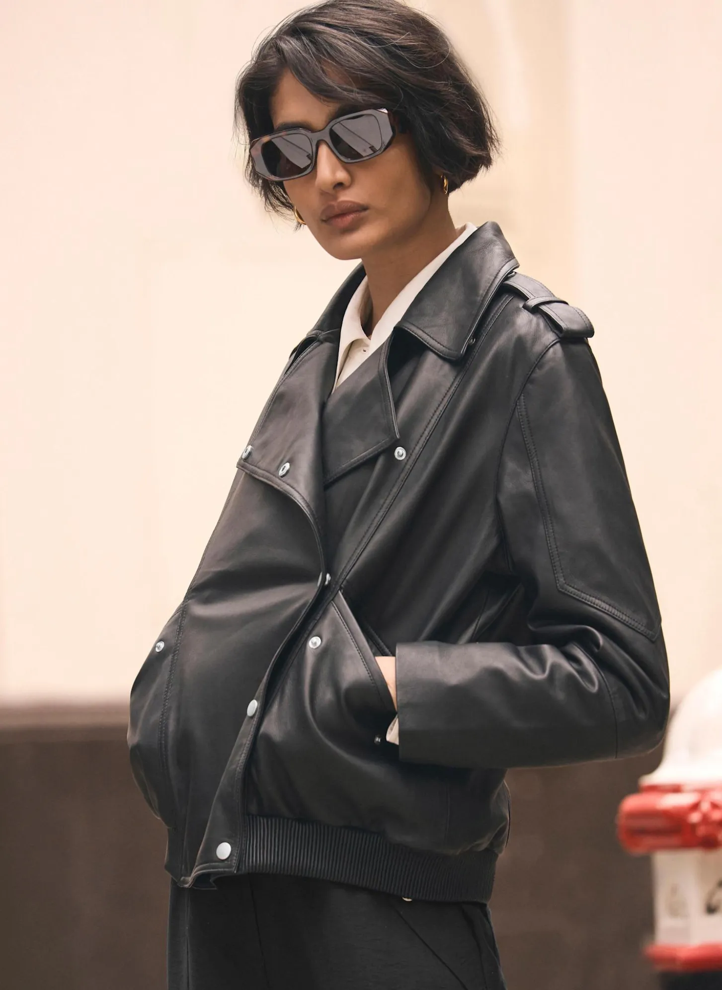 Black Leather Relaxed Biker Jacket