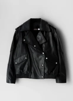 Black Leather Relaxed Biker Jacket