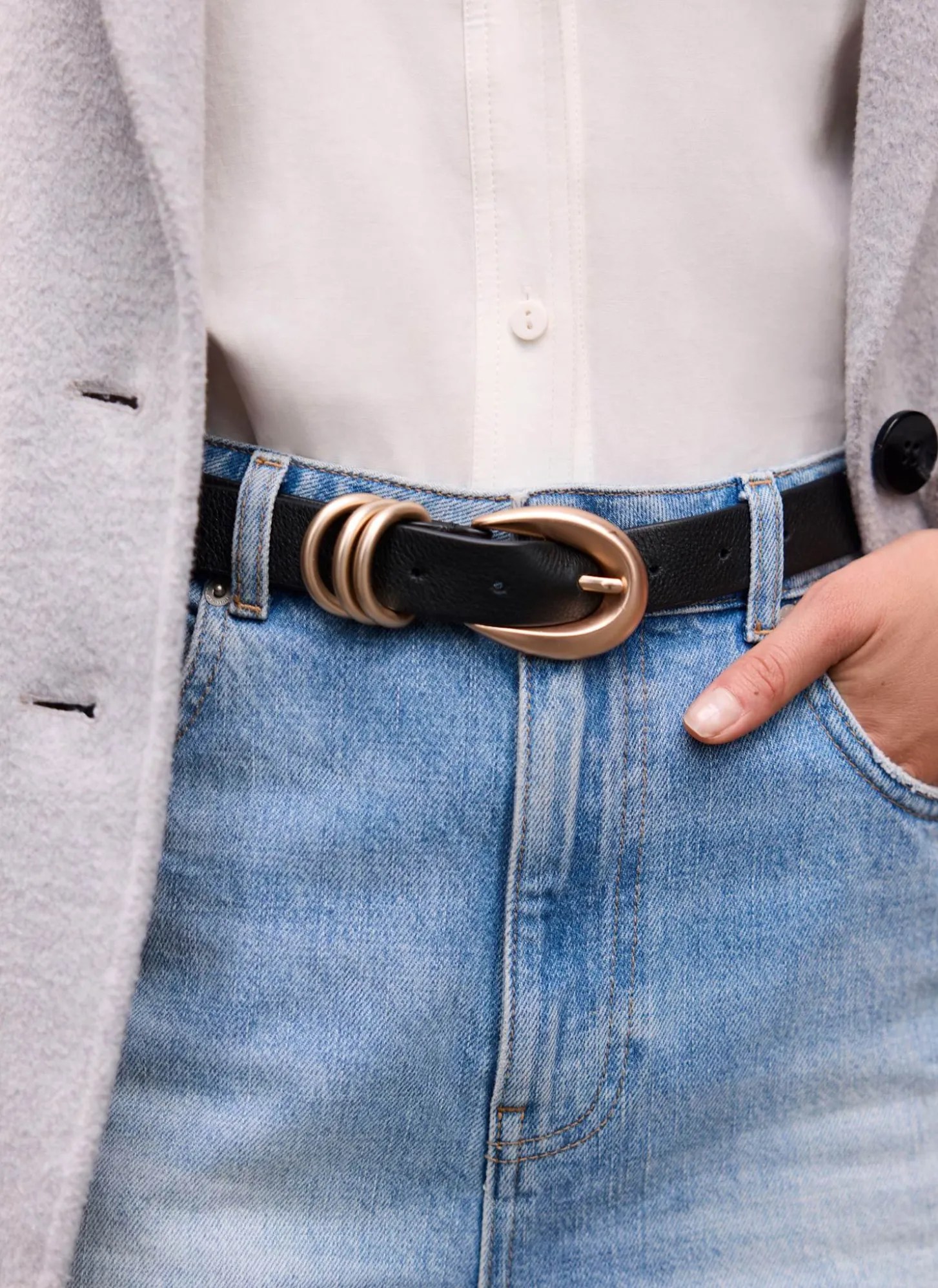 Black Leather Slim Belt