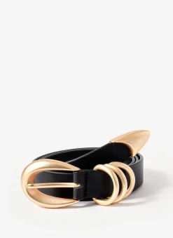 Black Leather Slim Belt