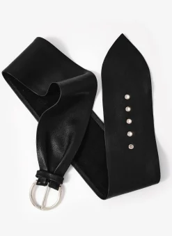 Black Leather Soft Wide Waist Belt