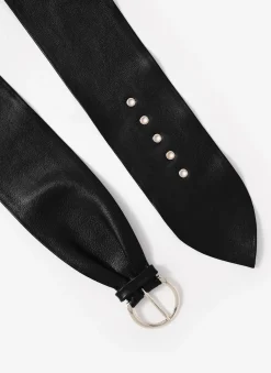 Black Leather Soft Wide Waist Belt