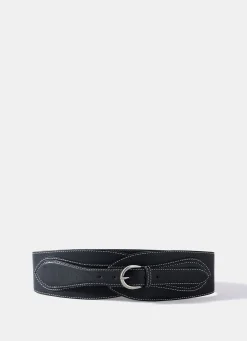 Black Leather Wide Waist Belt