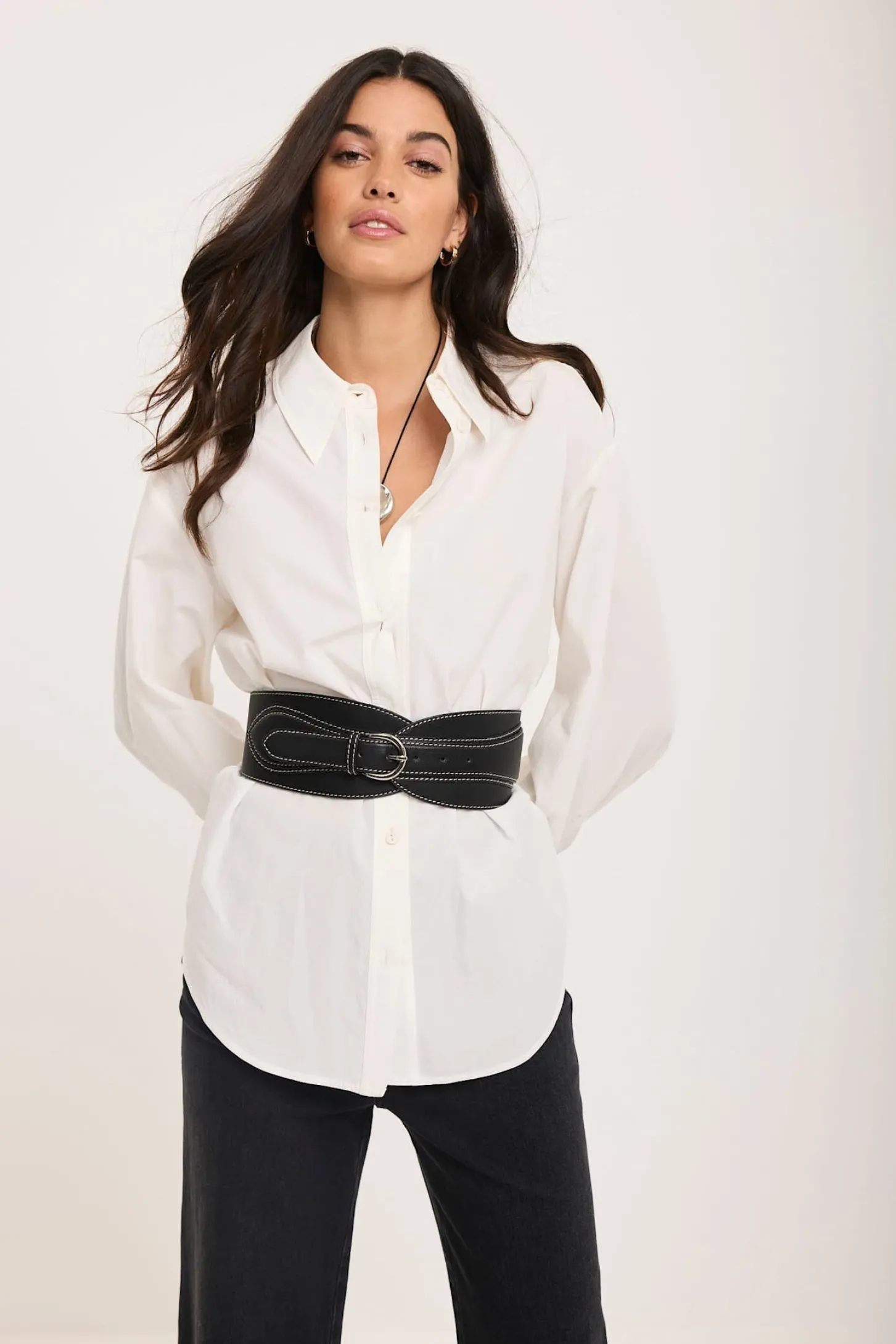 Black Leather Wide Waist Belt