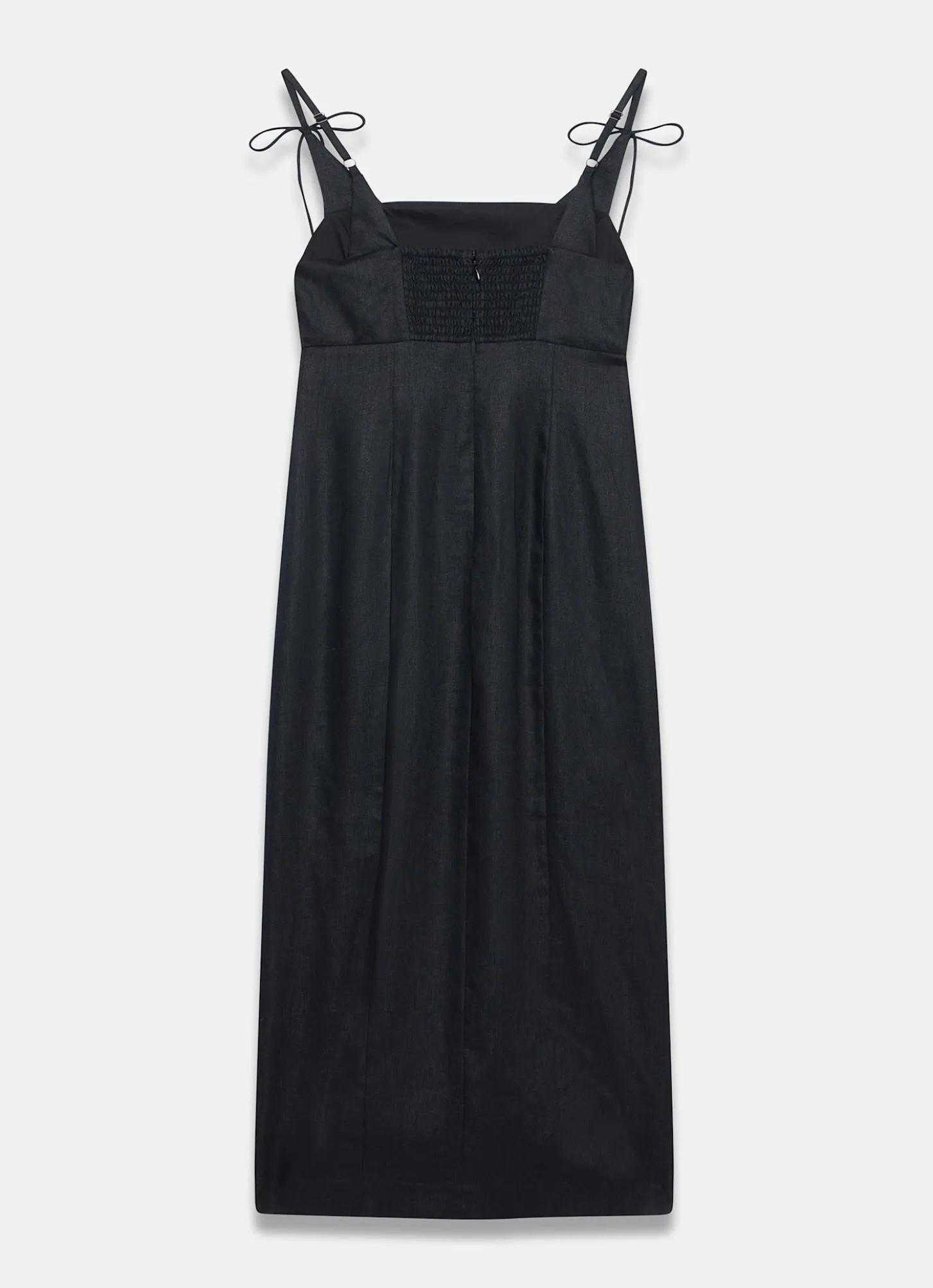 Black Linen Bow Detail Midi Dress