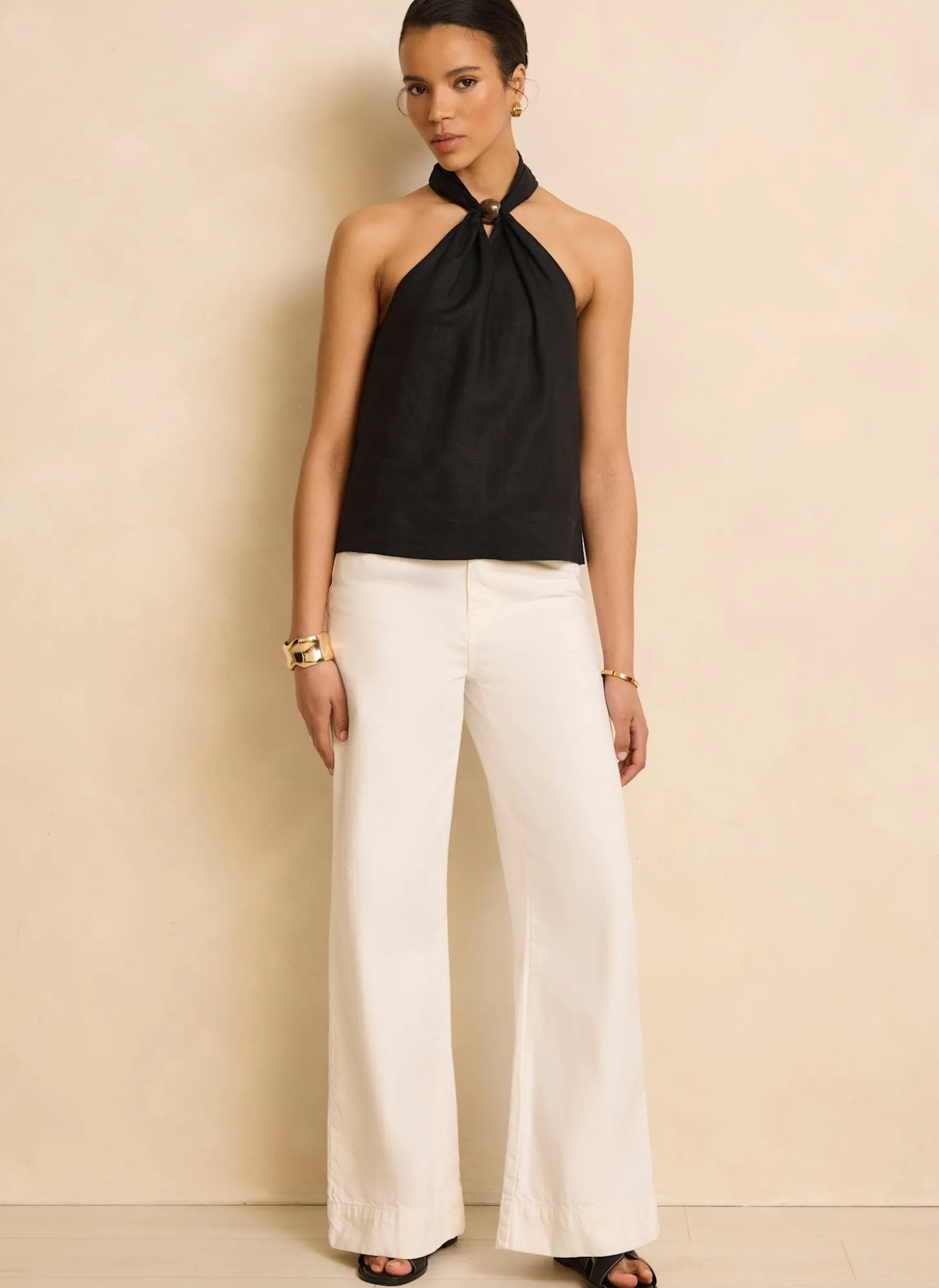 Black Linen Halter Top