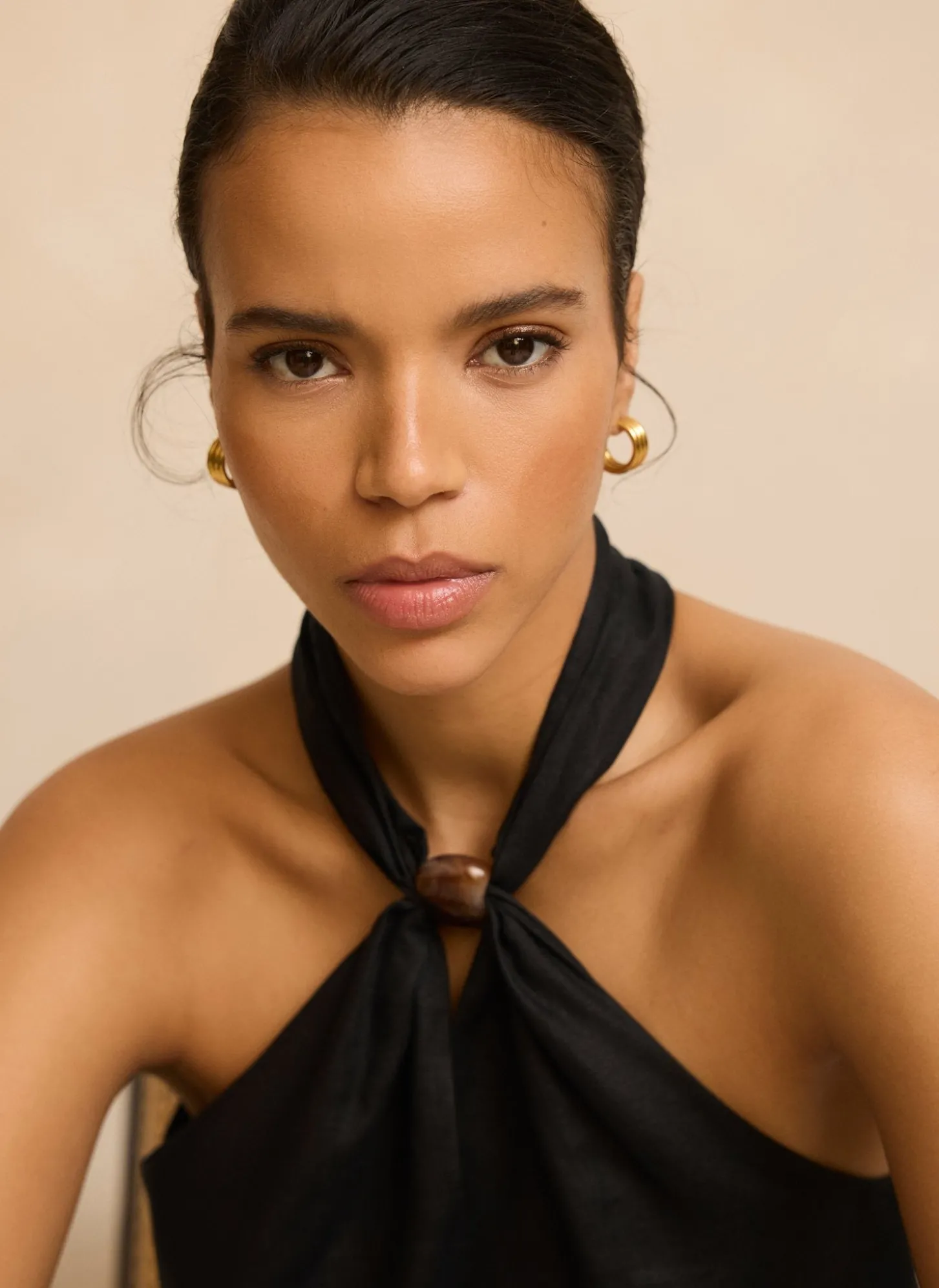 Black Linen Halter Top