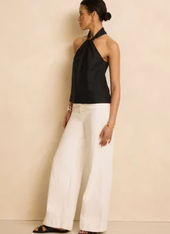 Black Linen Halter Top