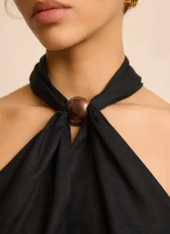 Black Linen Halter Top
