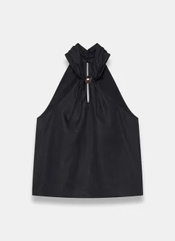 Black Linen Halter Top