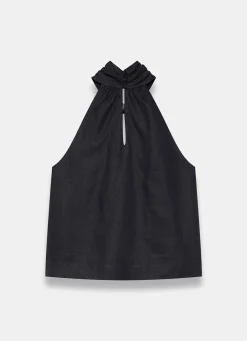 Black Linen Halter Top