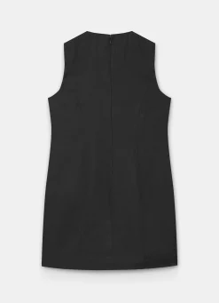 Black Linen Sunray Button Mini Dress