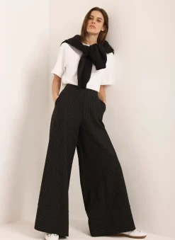Black Pinstripe Wide Trousers