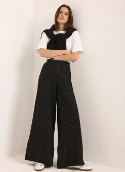 Black Pinstripe Wide Trousers