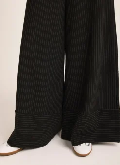 Black Pinstripe Wide Trousers