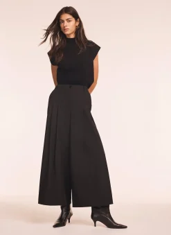 Black Pleat Detail Crop Wide Trousers
