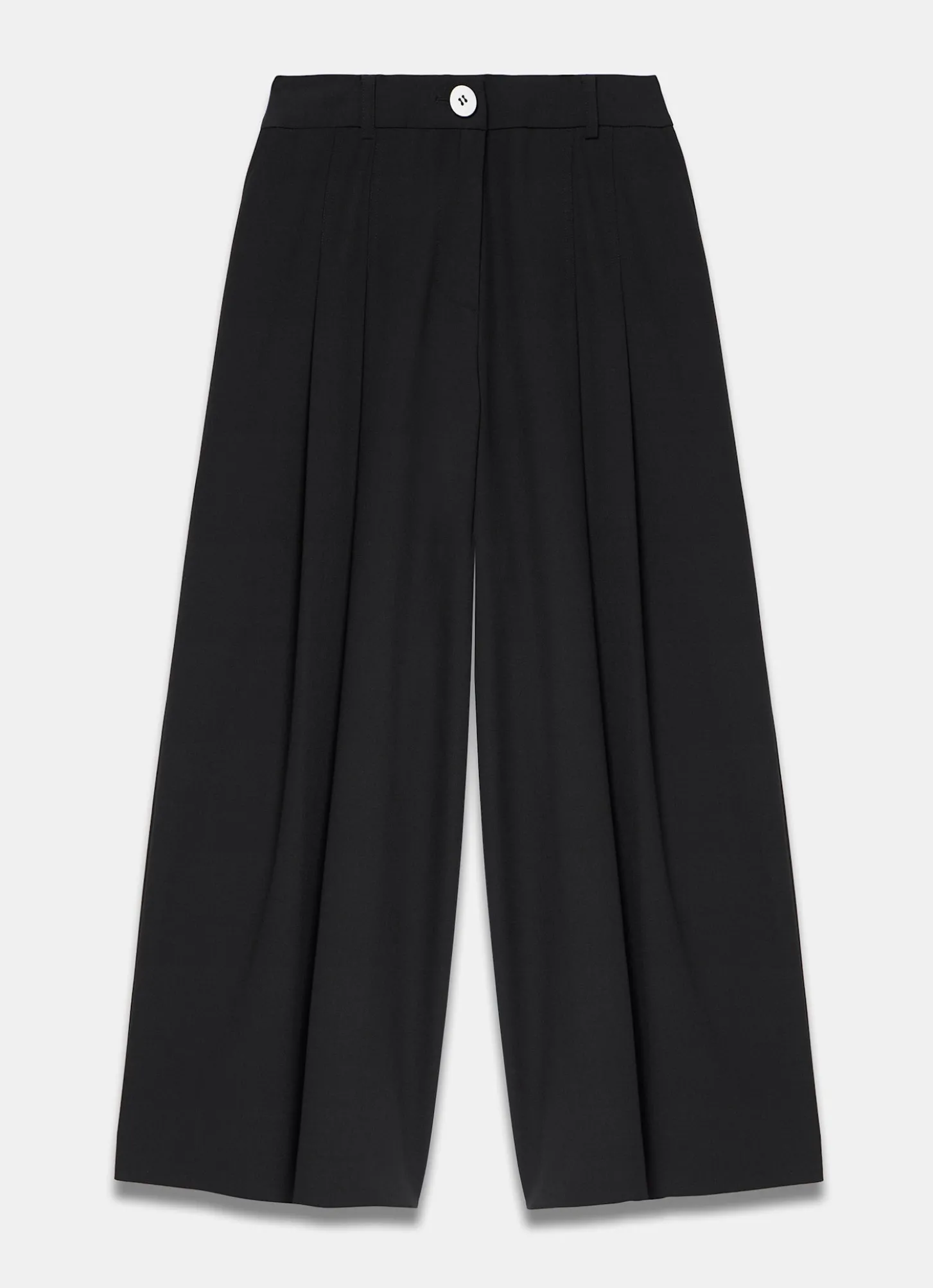 Black Pleat Detail Crop Wide Trousers