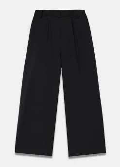 Black Pleat Detail Crop Wide Trousers