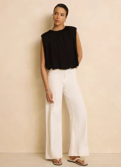 Black Pleated Bubble Hem Top