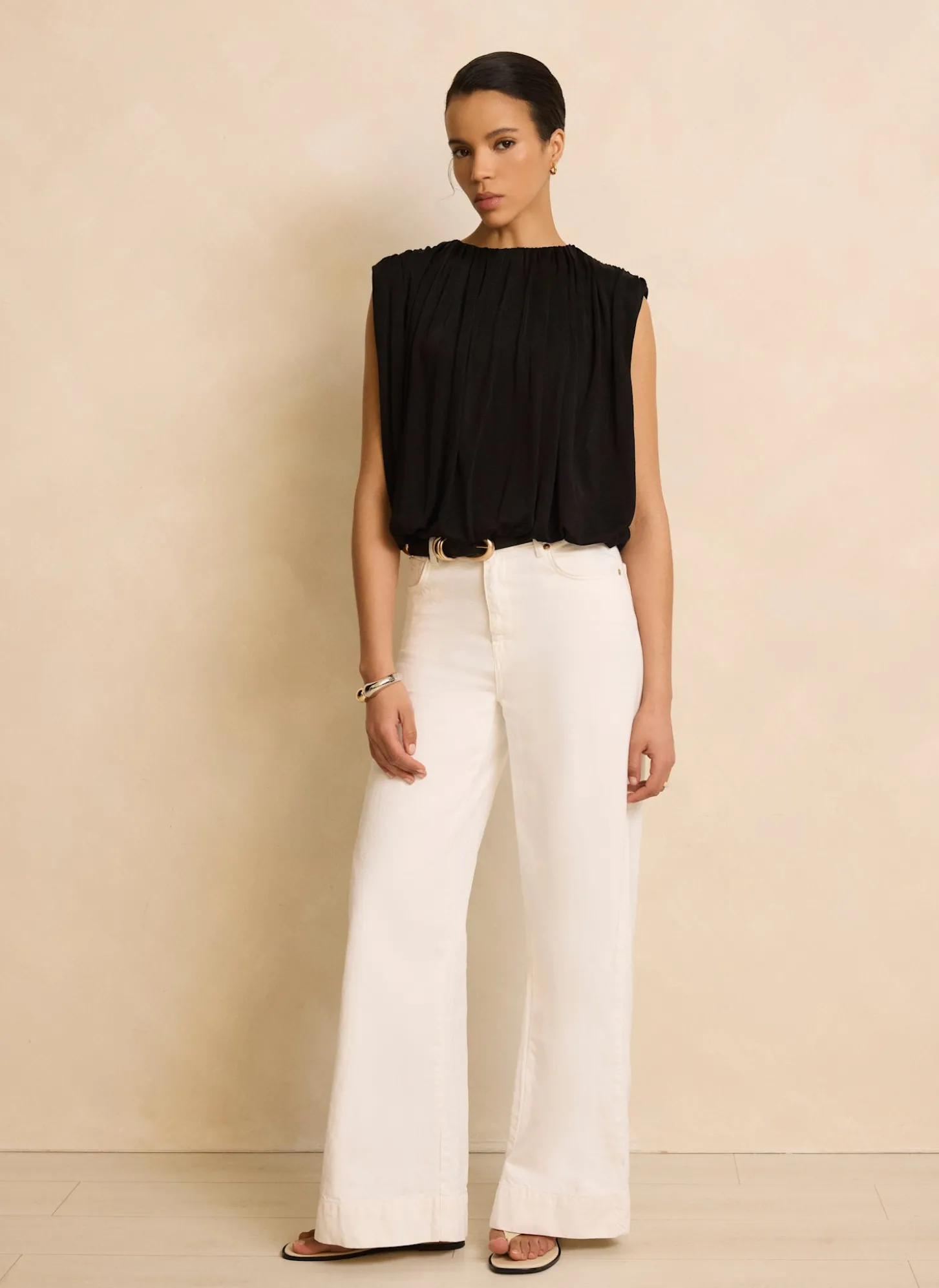 Black Pleated Bubble Hem Top