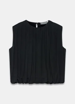 Black Pleated Bubble Hem Top