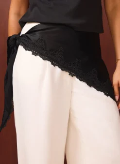Black Satin Lace Trim Scarf