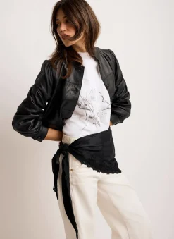 Black Satin Lace Trim Scarf
